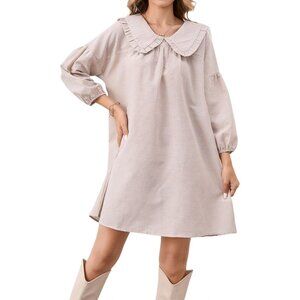 Women Puff Sleeve Babydoll Dress Gingham Checkered Mini Casual Office